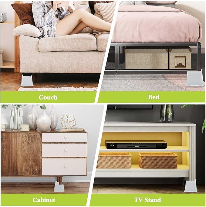 Bed Risers 1 inch, 2 inch, 3 inch, 4 inch, 6 inch, 8 inch Heavy Duty, Oversized Furniture Riser for Couch Sofa Table Chair Leg Frame Dorm, Support up to 6000 Lbs (White 6 Pack, 6 inch)