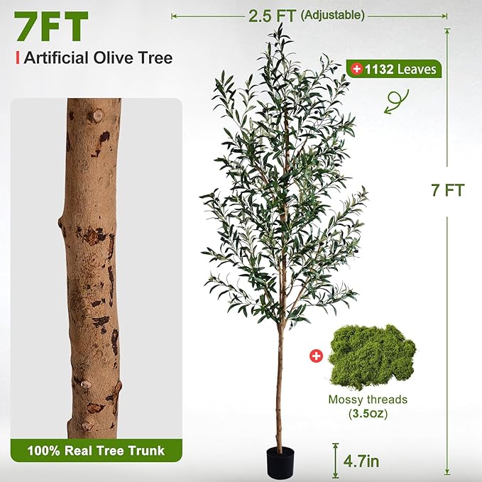 Large Artificial Olive Tree Tall Fake Olives Trees Indoor Outdoor Realistic Floor Plant Faux Plastic Plants for House Home Living Room Bedroom Office Front Porch Modern Farmhouse Silk Tree Decor
