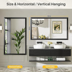 60x36 Inch Black Bathroom Mirror for Wall, Thick Metal Framed Rectangle Mirrors for Over Sink, Bedroom, Living Room, Entryway, Anti-Rust, HD Tempered Glass