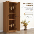 HOMCOM 63" 2-Door Kitchen Pantry, Freestanding Storage Cabinet with 5-Tier Shelving and 2 Adjustable Shelves for Dining Room, Teak Wood Grain