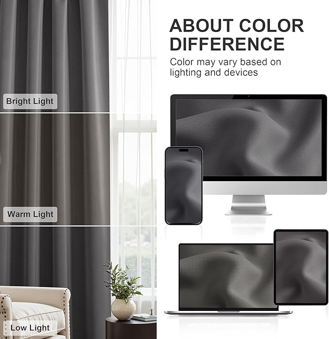PONY DANCE Grey Short Window Curtains for Kitchen 36 inch Long, 2 Panels Set Half Window Drapes for Bedroom Basement, Blackout Small Curtains for Travel Trailers, Width 34 x Length 36 inches