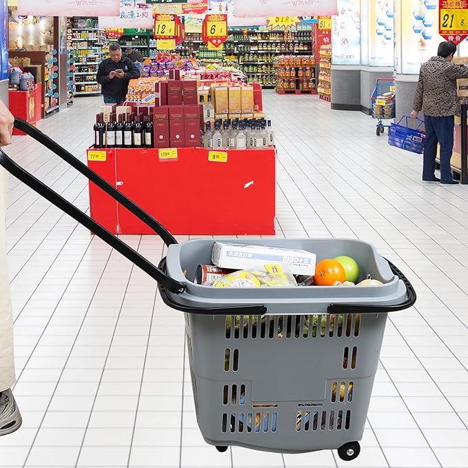 Saedy Shopping Baskets with Handles Set of 6, 50 L Plastic Laundry Basket on Wheels