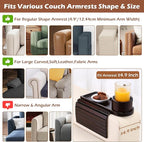 Couch Cup Holder Tray, 15.75" Bamboo Cup Holder for Couch, 3 in 1 Foldable Arm Chair Clip on Side Tray Table for Remote Snack Table on Armrest