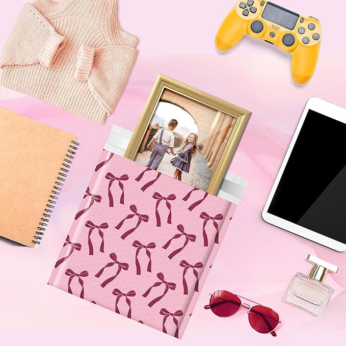 Fuxury Bubble Mailers 8.5x12 40 Pack, Pink Bows Cute Design Bubble Envelopes Usable Size 8.5x11",Strong Adhesion Pattern Padded Shipping Envelopes Thick Mailer for Mailing Books,Clothes