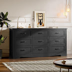 9-Drawer Dresser for Bedroom, Modern Wooden Chest of Drawers with Metal Handles, Anti-Tipping Design, Sturdy and Stable Storage Organizer for Living Room, Entryway, Home Office