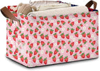 Pink Strawberry Collapsible Storage Bin - 17x11.5x10.5 Inch Foldable Organizer Basket for Nursery, Kids Room,Kitchen, Pantry, Home Decor - Single Pack No Lid Space-Saving