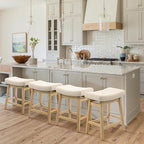 Counter Height Bar Stools Set of 4 for Kitchen Counter, Backless Farmhouse Kitchen Island Barstools with Upholstered Fabric Saddle Seat and Solid Wood Legs Modern 24 inch Bar Chairs, Khaki