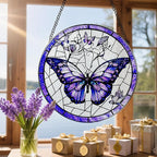 Stained Glass Window Hanging, 8 Inch Purple Butterfly Stained Glass Suncatcher, Butterfly Light Catcher, Window Hanging Decor, Gifts for Mother's Day, Christmas, Birthday, Gifts for Women Mom Grandma