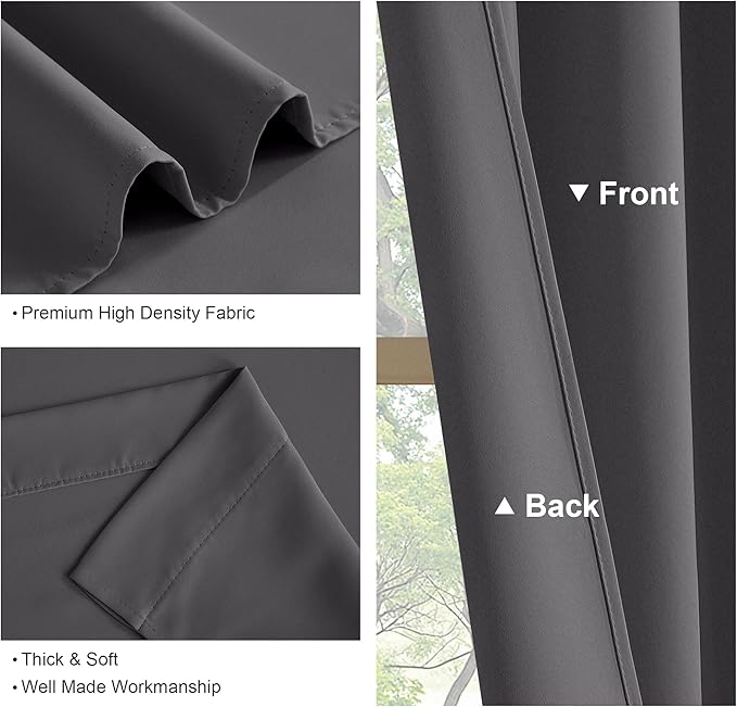 PONY DANCE Gray Blackout Curtains - Window Cover Double Panels Rod Pocket Drapes Light Blocking Drapes Thermal Insulated Privacy Protect for Living Room, 34 Wide by 72 Long, 2 Panels