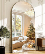 GLSLAND-34 x76 Arched Full Length Mirror-Oversize Floor Mirror Aluminum Alloy Frame High Definition-Full Body Mirror for Bedroom or Living Room,Silver