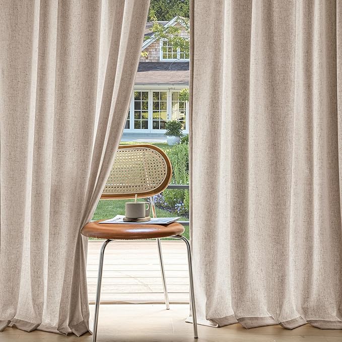 MIULEE Non-See-Through Privacy Linen Curtains 2 Panels, Light Filtering Window Curtains Farn House Textured Back Tab Semi Sheer Drapes for Bedroom Living Room, 52 x 72 Inches Long, Burlywood