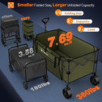 220L Collapsible Wagon Cart Foldable, 38" L Extra Large Heavy Duty Folding Beach Wagons with All-Terrain Wheels, Utility Carts for Camping, Sports, Shopping, Groceries - Green