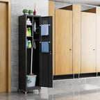 Aobabo 72" H Broom Closet Storage Cabinet, Lockable Metal Cleaning Storage Cabinet with Hooks for Home,Assembly Required, Black