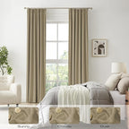 DUALIFE Luxury Blackout Curtains for Bedroom 96 Inches Long Taupe, Pinch Pleated Linen Blend Farmhouse 100% Blackout Thermal Insulated Drapes with Hooks for Track System 2 Panels W40xL96