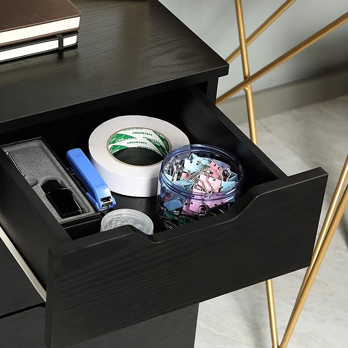 HOMCOM 3 Drawer Mobile File Cabinet, Rolling Printer Stand, Vertical Filing Cabinet, Black Wood Grain