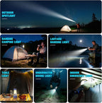 FORTO 3000 Lumens Handheld Spotlight, 1400 Ft Long Range LED Spot Light with 120H Runtime, IPX8 Waterproof Rechargeable Outdoor Flashlight for Camping, Hiking, Emergency, Searchlight (Blue-Plus)