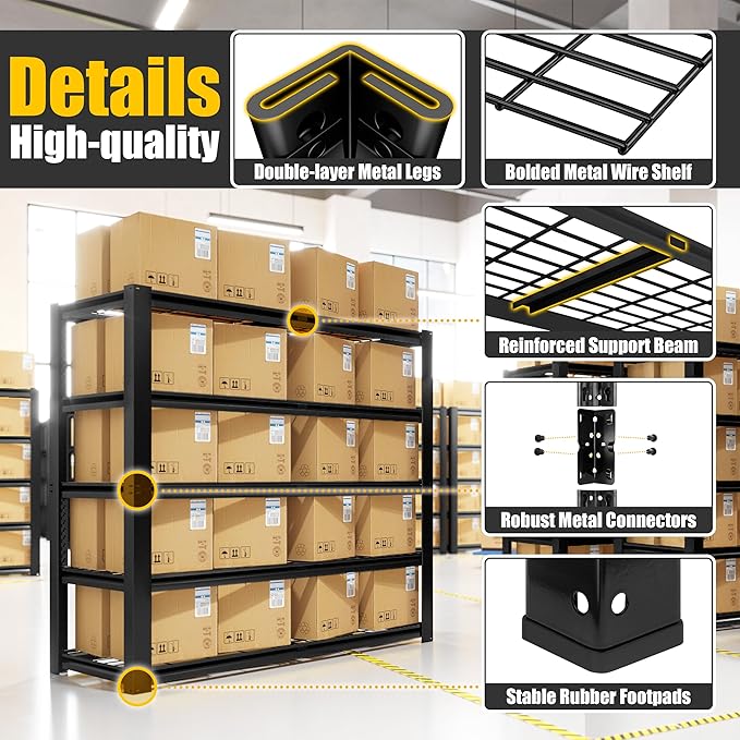PrimeZone Heavy Duty Garage Shelving 5 Tier Heavy Duty Storage Shelves Adjustable Industrial Metal Wire Shelf Unit for Garage,Basement,Pantry,Warehouse,Commercial,48" W X 24" D X 72" H 4 Pack