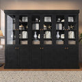 Vyre 71" Tall Farmhouse Bookshelves with Glass Doors, Set of 3 – Large Modular Bookcase with Adjustable Shelves, Storage Cabinet for Living Room, Kitchen, Home Office, Black