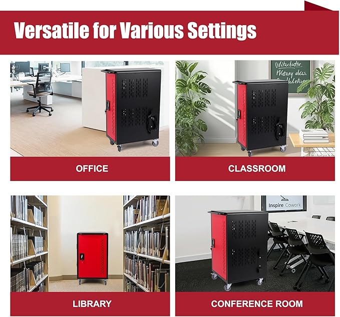 Laptop and Tablet Charging Cart, 32 Unit Device Mobile Charging Station for Chromebook, Tablet, Laptop, with Charging Port Screen Size Up to 15.6", Suitable for Office, Classroom, etc