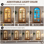 Vlsrka 71" Arched Display Cabinet with Glass Doors, Curio Cabinet with LED Light & Human Sensor, 5-Tier Display Cases for Collectibles, Storage Cabinet with Ajustable Shelf for Living Room(Wood)