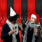 5 Pack Black and Red Party Backdrop Streamers Decorations Foil Fringe Curtains Metallic Tinsel Backdrop for Birthday Halloween Christmas New Year Fancy Ball Graduation Party Decor