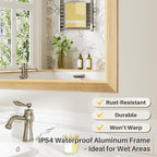 48x30 Inch Bathroom Mirror for Wall, Anti-Rust Oak Wood Grain Metal Framed Bathroom Mirrors for Over Sink,Rectangler Mirrors for Bathroom Vanity, Farmhouse, Bedroom, Living Room, Entryway Decor