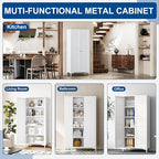 Metal Storage Cabinet-61” Tall Steel File Cabinets with Doors and 4 Adjustable Shelves-White Steel Storage Cabinet for Home,Kitchen, School, Office, Garage