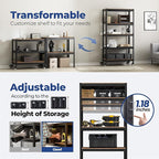 HOMEDANT House 5-Tier Metal Rolling Cart Shelf Rack Casters Heavy Duty Laminated Wheel Shelving Unit Adjustable Utility Storage Shelves Organizer Shelf Kitchen Garage (3, (M) 36.2" W, Black)