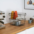 TRINITY 2-Pack Stackable Metal Wire Storage Baskets With Handles, Black, 11 Inches