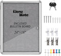 24"x18" Enclosed Cork Bulletin Board Tamper-Proof Dispaly Case,Grey Fabric&Aluminium Frame,Shatter Resistant Lockable Bulletin Board with Clear Acrylic Door for School,Office,Mall,Community,Hospital