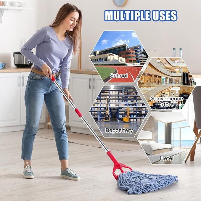 Commercial Mop Head Replacement,Industrial Wet Mop Refills with Cotton Looped End String for Floor Cleaning Heavy Duty,Pack of 3,Blue