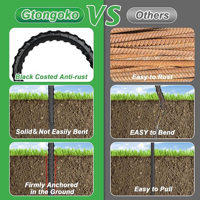 Gtongoko Trampolines Wind Stakes 16 Pack 12 Inch with T Hook, 0.3 Inch Thick Heavy Duty U Shaped Ground Anchors Galvanized Steel Safety Trampoline Anchors for Camping Tents, Soccer Goals