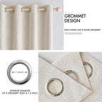 MIULEE Linen Curtains for Bedroom 100% Blackout Thermal Insulated Birch Grommet Room Darkening Curtains & Drapes for Living Room Nursery 52 x 45 Inch (2 Panels)
