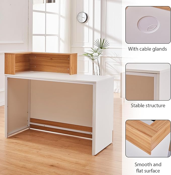 Reception Desk with Counter,Modern Counter Table with Cable Grommet,47 inch Retail Counter for Checkout, Lobby, Beauty Salon,Barber and Small Company (Normal)