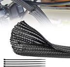 RED WOLF 10 Feet - 1 Inch Braided Wire Cable Sleeve Split Wiring Loom Tube Flexible Self-Wrap for Automotive Computer Cable Cord Management Cover Protector, Anti-Scratch High-Temperature Black Loom