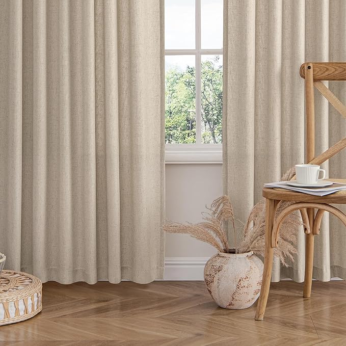 MIULEE Non-See-Through Privacy Linen Curtains 2 Panels, Light Filtering Window Curtains Farnhouse Textured Back Tab Semi Sheer Drapes for Bedroom Living Room, 52 x 108 Inches Long, Taupe