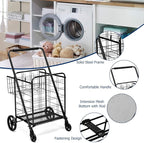Goplus Folding Shopping Cart, Jumbo Double Basket Utility Grocery Cart 330lbs Capacity with 360° Rolling Swivel Wheels, Portable Heavy Duty Cart for Laundry Shopping Grocery