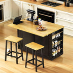 Rolling Kitchen Island with Drop Leaf & Power Outlet, Large Kitchen Islands Cart on Wheels, Movable Kitchen Island with 5 Open Storage Shelves & Towel Rack for Kitchen, Dining Room, 48-Inch, Black