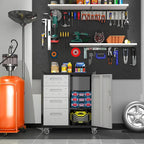 Metal Garage Storage Cabinet on Wheels, Lockable Rolling Tool Cabinet with Drawer and Shelves, Heavy Duty Mobile Steel Cabinet for Garage Warehouse Workshop