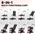 Collapsible Shopping Cart, 8-in-1 200LBS Multi Functional Utility Cart with 2 Storage Crate,Adjustable Handle Grocery Cart on Wheels for Shopping/Warehouse/Office/Supermarket