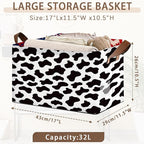Cow Pattern Storage Basket Large 17x11.5x10.5 Inche-Collapsible Fabric Organizer Bin with Handles for Nursery, Farmhouse Decor, Toys-Foldable Decorative Hamper with Animal Print Design-Single Pack