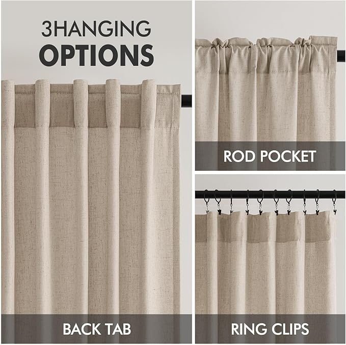 MIULEE Non-See-Through Privacy Linen Curtains 2 Panels, Light Filtering Window Curtains Farnhouse Textured Back Tab Semi Sheer Drapes for Bedroom Living Room, 52 x 96 Inches Long, Taupe
