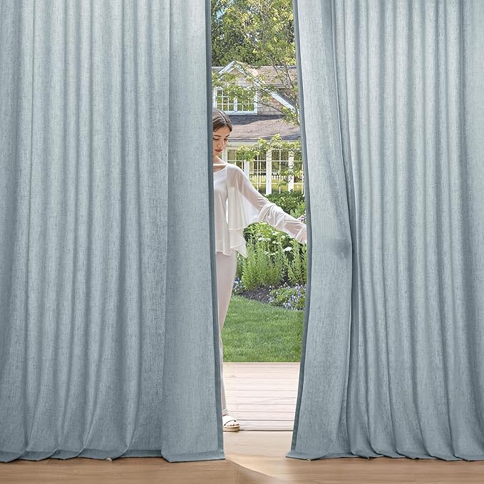 MIULEE Non-See-Through Privacy Linen Curtains 2 Panels, Light Filtering Window Curtains Farnhouse Textured Back Tab Semi Sheer Drapes for Bedroom Living Room, 52 x 108 Inches Long, Stone Blue