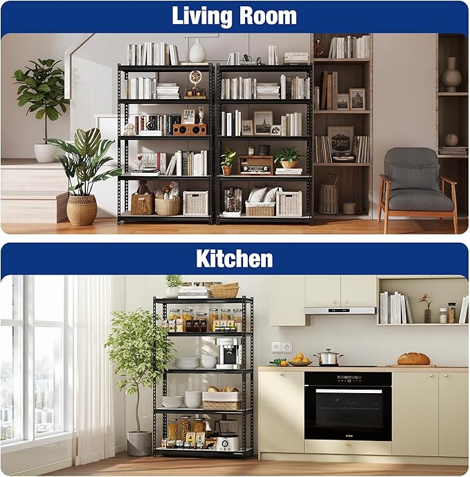 WORKPRO 2180LBS Garage Shelving Unit, Heavy Duty 5-Tier Adjustable Storage Shelf, Shelving Units and Storage for Kitchen, Basement or Pantry, 35.4”Wx15.7”Dx72”H, Black