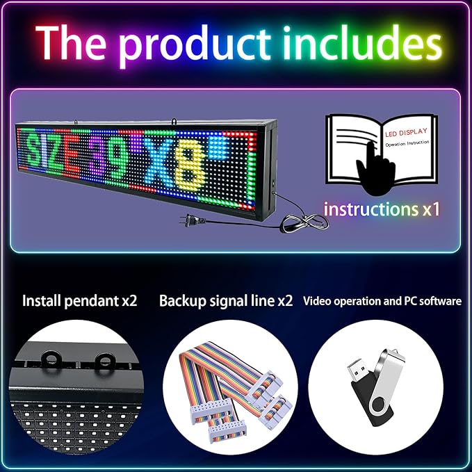 Waterproof Programmable Led Sign Custom Scrolling Outdoor Digital Signs For Business Electronic Message Board 5000cd/㎡ Brightness Advertising Display Screen Wifi/App Control(39"X8")