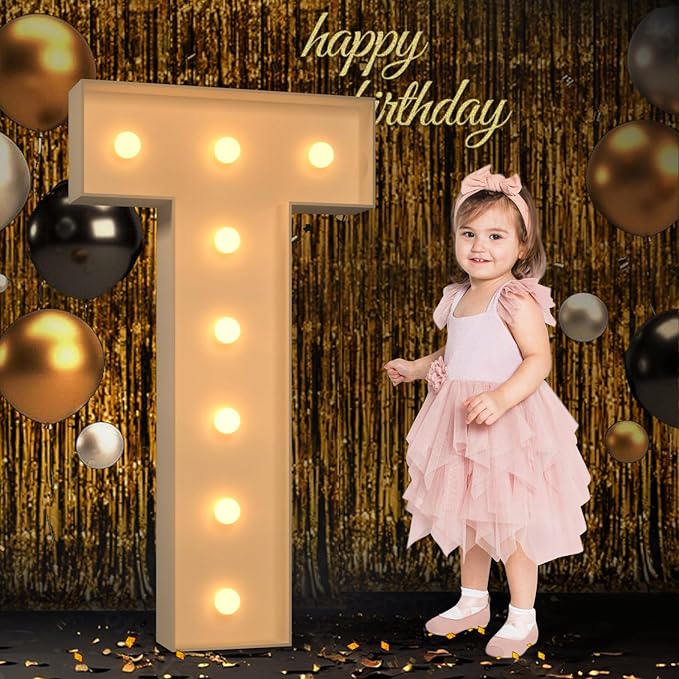 Marquee Light Up Letters, 3FT Large Light Up Letters for Party, Marquee Numbers, Mosaic Balloon Frame, Cardboard Letters for Birthday Wedding Engagement Party Backdrop Decorations, Letter T