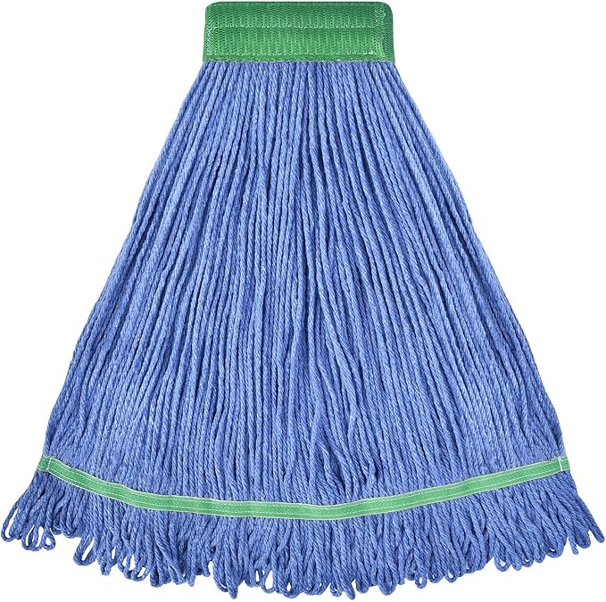 Onesimus 24 oz Heavy Duty Mop Head Replacement, 5 Inch Headband for Quick Change Handle, Blue Loop-End Cotton Blend String Wet Dry Floor Mop Refill Commercial Cleaning Supplies, 1 Pack Large