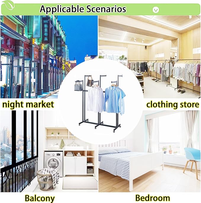 Floor Standing Metal Garment Rack - Heavy Retail Display Racks With Wheels, 6 Arms Clothing Rack, Square Tubing Portable Shirt Racks, Merchandise Display For Hanging Clothes (White)