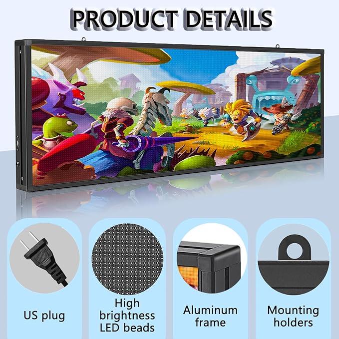 P5 Led Scrolling Signs,Wifi & USB Programmable Advertising Display Board, Customizable Texts/Time/Images/Videos Neon Lights Indoor, Wall Display Message Board for Business