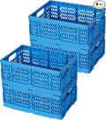 Heavy Duty Plastic Milk Crates for Storage, 4-Pack Stackable Storage Bins for Organizing, Collapsible Storage Basket with Handle for Groceries, Suitable for Home Office School Store, Blue